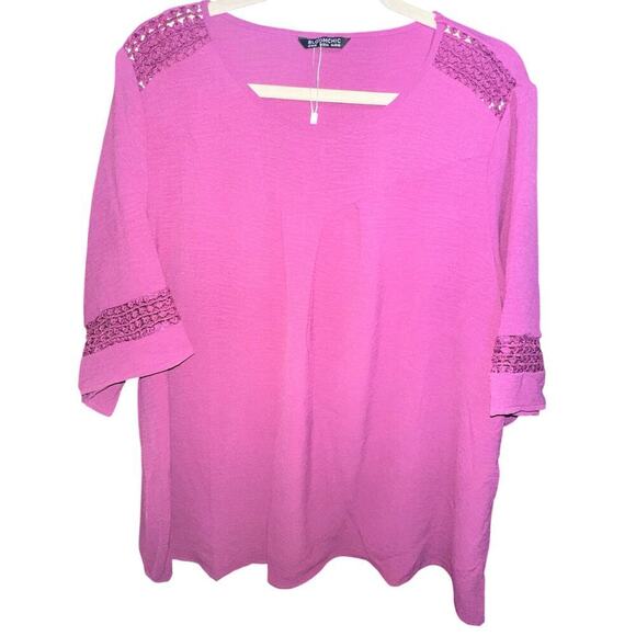 Plus Size 18 - 20 • 2x • BloomChic • mauve  Gathered Lace Patchwork Blouse - Picture 12 of 14
